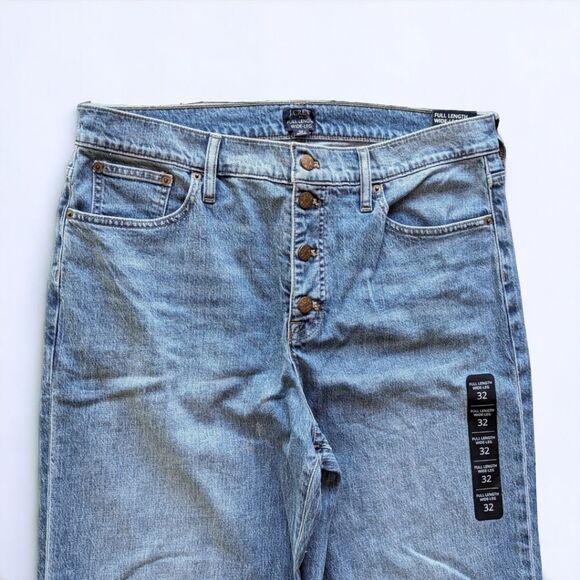 J.Crew Wide Leg High Rise Exposed Button Fly Jean Med Wash Sz 32 All Day Stretch - Picture 9 of 16